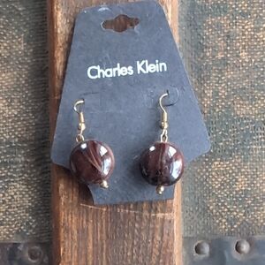 Charles Klein Gold-tone and Brown Dangle Earrings